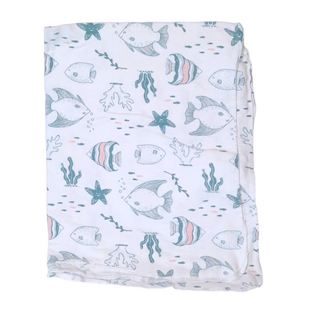 Carters Ocean Sea Life Fish Flannel Baby Receiving Blanket 35" X 27"